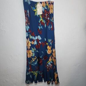 B.O.G Collective Pisa Teal Floral Ruffle Slip Skirt Small Blue Viscose  Boho NWT